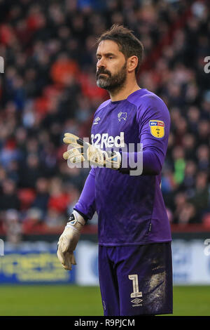 26. Dezember 2018, Bramall Lane, Sheffield, England; Sky Bet Meisterschaft, Sheffield United vs Derby; Scott Carson (01) von Derby County Credit: Mark Cosgrove/News Bilder der Englischen Football League Bilder unterliegen DataCo Lizenz Stockfoto