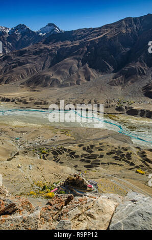 Aus der Vogelperspektive die Kye Gompa, Spiti Valley. Stockfoto