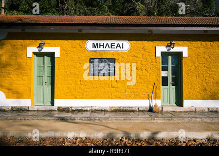 Die traditionelle Bahnhof in Milies, Magnesia Griechenland. Stockfoto