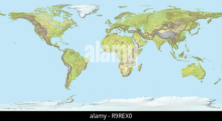 Topographische Karte der Welt mit Grenzen, 3D-Rendering Stockfoto