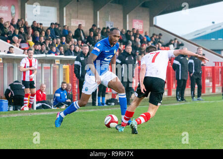 Boxing Day - Mittwoch, 26. Dezember 2018. Lokale Derby Fußballspiel zwischen Witton Albion und Warrington Stadt Stockfoto