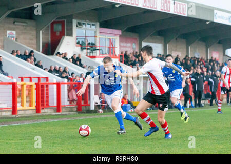 Boxing Day - Mittwoch, 26. Dezember 2018. Lokale Derby Fußballspiel zwischen Witton Albion und Warrington Stadt Stockfoto