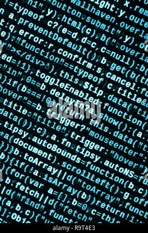 Javascript Funktionen, Variablen, Objekte. Monitor Nahaufnahme der Funktion Source Code. IT-Arbeitsplatz. Große Daten- und Internet der Dinge Trend. HTM Stockfoto