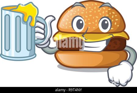 Mit Saft Käse Burger auf Platte Cartoon Stock Vektor