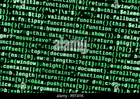 Javascript Funktionen, Variablen, Objekte. Monitor Nahaufnahme der Funktion Source Code. IT-Arbeitsplatz. Große Daten- und Internet der Dinge Trend. HTM Stockfoto