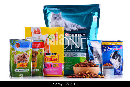 POZNAN, POL - May 20, 2018: Purina Produkte, globale Marke von heimtierfutter von Nestlé Purina Petcare, St. Louis, Missouri - gegründete Tochtergesellschaft der Ne erstellt Stockfoto