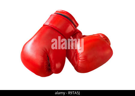 Paar rote Leder Boxhandschuhe isoliert auf weiss Stockfoto