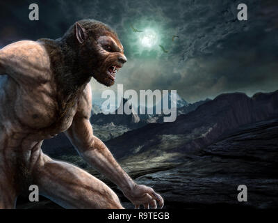 Werwolf Szene 3D-Darstellung Stockfoto