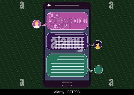 Konzeptionelle Handschrift mit Dual-Konzept. Business Foto Text müssen zwei Arten von Anmeldeinformationen für die Authentifizierung Mobile Messenger Scr Stockfoto