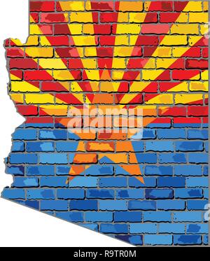 Arizona Karte auf eine Mauer - Illustration, der Staat Arizona Karte mit Fahne im Inneren Stock Vektor