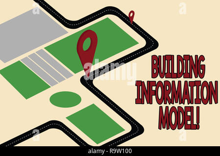 Handschrift text Building Information Model. Begriff Sinne digitale Darstellung von körperlicher Service Road Map Navigation Marker 3D-Locator Pin für Stockfoto