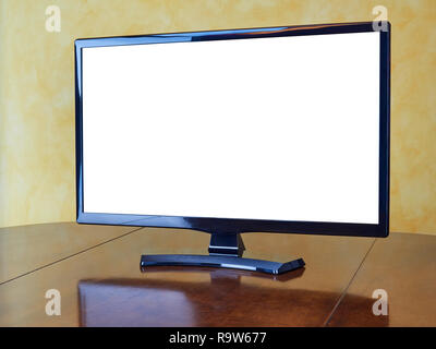 Perspektivische Ansicht des leeren Bildschirm Fernsehen auf Tisch Stockfoto