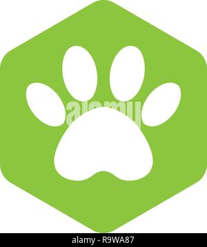 Tier footprint sechseckige. Grüne vektor Hexagon-form Symbol mit den Tieren. Katze Pfote Symbole isoliert. Stock Vektor