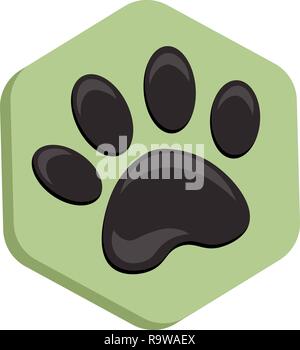 Tier footprint sechseckige. Grüne vektor Hexagon-form Symbol mit den Tieren. Katze Pfote Symbole isoliert. Stock Vektor