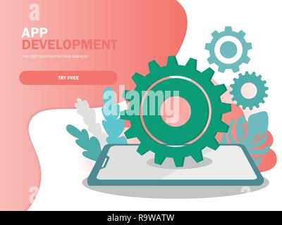 Die Entwicklung mobiler Anwendungen vektor Illustration. Smartphone-Schnittstelle Stock Vektor