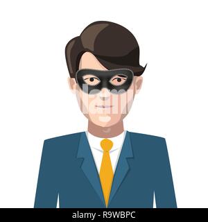 Mann in Schwarz Karneval Maske, Anonymität Konzept auf Weiß isoliert Stock Vektor