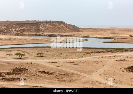 Khor Rori in der Nähe von Salalah im Süden des Oman. Die khor oder Creek war einmal ein Port für die alten Weihrauch Handel. Stockfoto