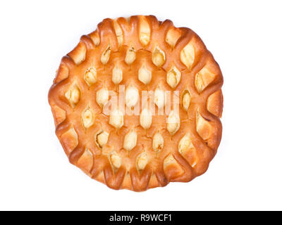 Großes Cottage cheese Pie isoliert auf weißem Stockfoto