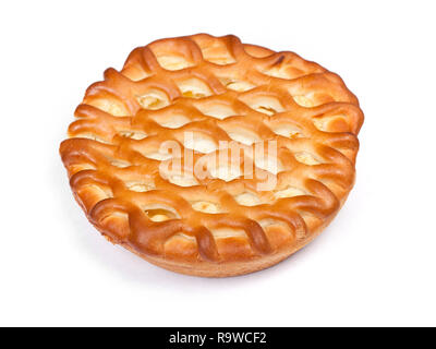 Großes Cottage cheese Pie isoliert auf weißem Stockfoto