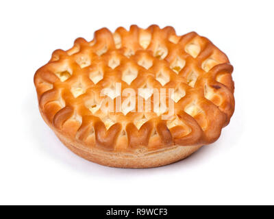 Großes Cottage cheese Pie isoliert auf weißem Stockfoto