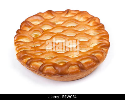 Großes Cottage cheese Pie isoliert auf weißem Stockfoto