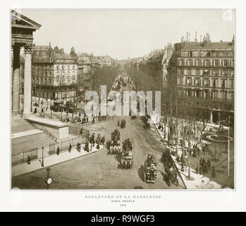 Boulevard De La Madeleine, antike Paris Photo, 1893 Stockfoto