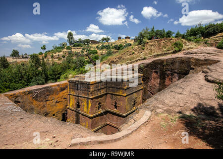 Die aus dem Felsen gehauenen Kirche von Saint George in Lalibela, Äthiopien Stockfoto