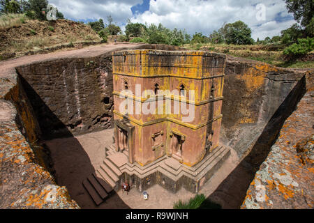 Die aus dem Felsen gehauenen Kirche von Saint George in Lalibela, Äthiopien Stockfoto