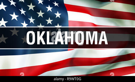 Oklahoma Zustand auf einer USA-Flagge im Hintergrund, 3D-Rendering. Vereinigte Staaten von Amerika Fahne im Wind. Stolz, Amerikanische Fahne Winken, uns Oklahoma State Stockfoto