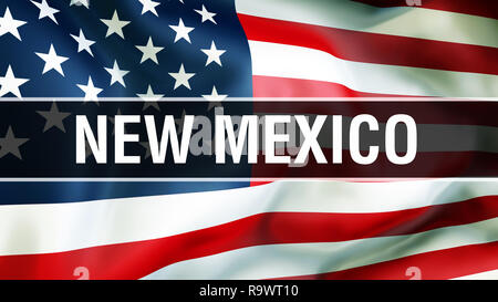 New Mexico State auf eine USA-Flagge im Hintergrund, 3D-Rendering. Vereinigte Staaten von Amerika Fahne im Wind. Stolz, Amerikanische Fahne Winken, USA New York s Stockfoto