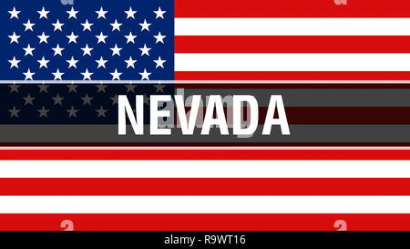 Nevada Zustand auf einer USA-Flagge im Hintergrund, 3D-Rendering. Vereinigte Staaten von Amerika Fahne im Wind. Stolz, Amerikanische Fahne Winken, uns Nevada Staat con Stockfoto