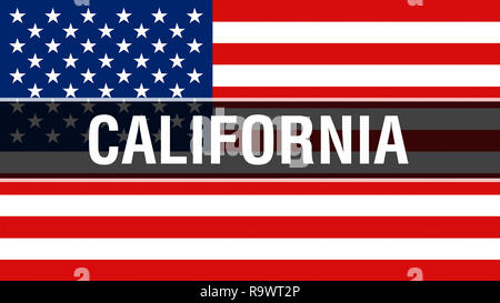 California State auf eine USA-Flagge im Hintergrund, 3D-Rendering. Vereinigte Staaten von Amerika Fahne im Wind. Stolz, Amerikanische Fahne Winken, USA Kalifornien s Stockfoto