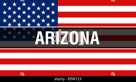 Die Arizona State auf eine USA-Flagge im Hintergrund, 3D-Rendering. Vereinigte Staaten von Amerika Fahne im Wind. Stolz, Amerikanische Fahne Winken, US-Staat Arizona c Stockfoto