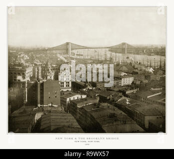 New York und der Brooklyn Bridge, New York City, USA, antiken amerikanischen Foto, 1893 Stockfoto