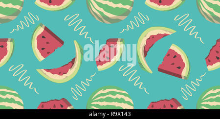 Spaß teal nahtlose Computer graphic Illustration cartoon Schweinestall Sommer Muster mit Wassermelone Schichten Stockfoto