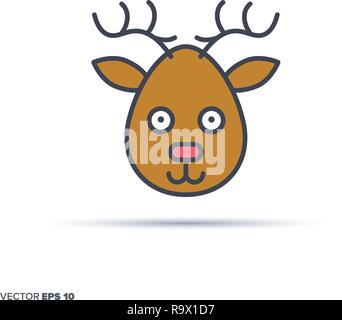 Cute deer Gesicht Umrisse vektor Icon mit Farbe füllen. Lustige Tier Abbildung. Stock Vektor
