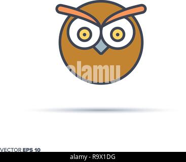 Cute Eule Gesicht Umrisse vektor Icon mit Farbe füllen. Lustige Tier Abbildung. Stock Vektor