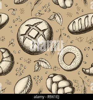 Bäckerei nahtlose Muster. Hintergrund mit Brot. Vector Illustration Stock Vektor