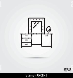 Kommode mit Spiegel Symbol Leitung Vector Illustration. Home Dekoration und Innenausstattung Symbol. Stock Vektor