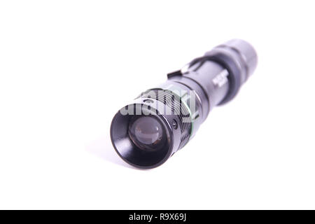 Schwarze Taschenlampe isoliert auf weiss Stockfoto