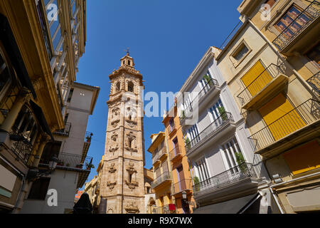 Valencia Santa Catalina Kirche Glockenturm von der Plaza de la Reina in Spanien Stockfoto
