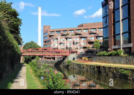 Washington DC, die Hauptstadt der Vereinigten Staaten. Berühmte post-industrial Canal Park in Georgetown Viertel. Stockfoto