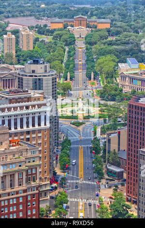 Stadtbild Philadelphia, Pennsylvania in den Vereinigten Staaten. Luftaufnahme der Stadt mit Museum im Hintergrund. Stockfoto
