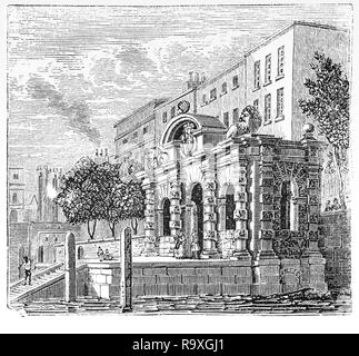 Das Water-Gate Eingang York House (ehemals Norwich oder Norwich Palace) war eine Zeichenkette der Herrenhäuser, die früher auf der Faser, die von der City von London zum Palast von Westminster stand. In den 1620er Jahren war es durch die königliche Favorit George Villiers, Herzog von Buckingham erwarb, und nach einem Zwischenspiel während des Englischen Bürgerkriegs zu George Villiers zurückgegeben wurde, 2. Herzog von Buckingham, der es für Entwickler im Jahr 1672 verkauft. Stockfoto