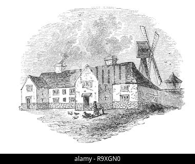 Ein Bauernhaus aus den Materialien des 14. Jahrhunderts gebaut - queenborough Castle, auch als sheppey Schloss bekannt, auf der Insel Sheppey, Kent in England. Mit Blick auf die Swale, dann eine wichtige Wasserstraße nähert sich der Fluss Medway, Queenborough Castle war Teil der Küstenschutz des Landes bis 1650, wenn es erklärt wurde für den Einsatz ungeeignet zu sein und wurde fast vollständig kurz danach mit einigen der Reste der Stadt in der Nähe von queenborough verwendet werden abgerissen. Stockfoto