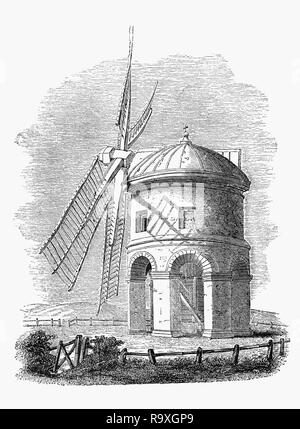 Chesterton Windmill ist ein aus dem 17. Jahrhundert zylinderförmigen Turm Windmühle mit einem gewölbten Boden, außerhalb des Dorfes Chesterton, Warwickshire. Es wurde um 1632-1633 gebaut, wahrscheinlich von Sir Edward Peyto, wer war der Herr der Chesterton Manor House, Mathematiker und Astrologe und wahrscheinlich seinen eigenen Architekten an der Mühle. Immobilien Konten jetzt bei Warwick Record Office zeigen, dass es sich um den frühesten Tower Mill in England jedes seiner Teile zu behalten. Stockfoto