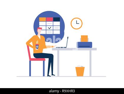 Kaffeepause - flaches design Stil bunte Bild auf weißem Hintergrund. Hochwertige Komposition mit Büroangestellter, Geschäftsmann, sitzen an der De Stock Vektor