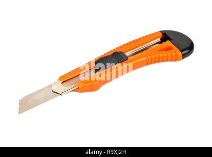 Orange open Cuttermesser auf weißem Hintergrund Stockfoto