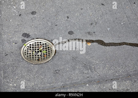 Regenwasserkanalisation Gitter in einer Straße in New York, USA. Stockfoto