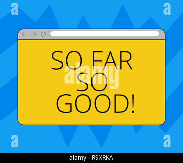 Text Zeichen zeigen, so weit, so gut. Konzeptionelle foto Fortschritte zufriedenstellend Bis jetzt ist alles gut Monitor mit Vorwärts Rückwärts Pr. Stockfoto